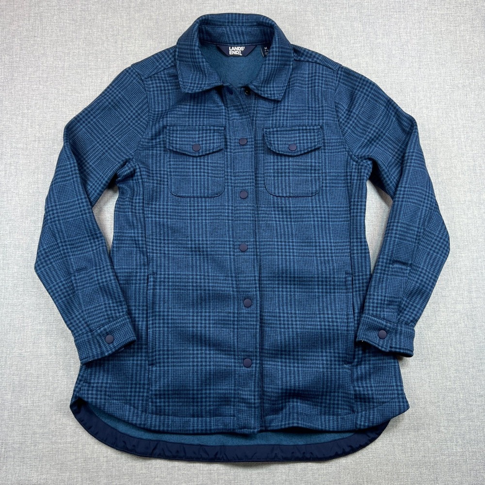 Lands End Fleece Shirt Jacket Women M Blue Fleece Lined Oeko-Tex Fall Layering